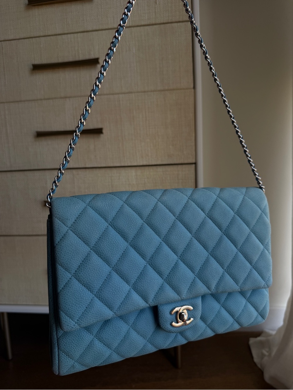 2013 CHANEL Medium Flap Clutch with Chain Quilted Shoulder Bag with Silver Chain